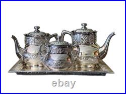 Antique Pairpoint Quadruple Silverplate Tea Set FIve Piece Floral Pattern