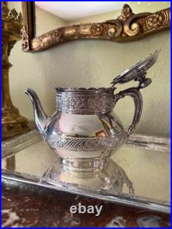 Antique Pairpoint Quadruple Silverplate Tea Set FIve Piece Floral Pattern