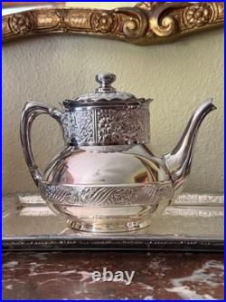 Antique Pairpoint Quadruple Silverplate Tea Set FIve Piece Floral Pattern