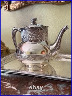 Antique Pairpoint Quadruple Silverplate Tea Set FIve Piece Floral Pattern