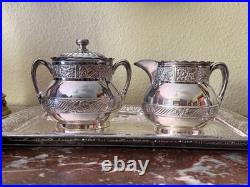 Antique Pairpoint Quadruple Silverplate Tea Set FIve Piece Floral Pattern