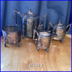 Antique Reed and Barton Aesthetic Movement 4 Piece Silver Plate Tea Set 1869