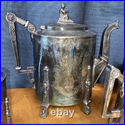 Antique Reed and Barton Aesthetic Movement 4 Piece Silver Plate Tea Set 1869