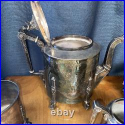 Antique Reed and Barton Aesthetic Movement 4 Piece Silver Plate Tea Set 1869
