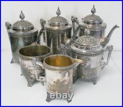Antique Rogers Smith & Co New Haven CT 6 Piece Silver Plate Coffee Tea Set