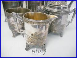 Antique Rogers Smith & Co New Haven CT 6 Piece Silver Plate Coffee Tea Set