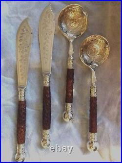 Antique Scottish Stag Horn Antler 4 Pce Serving Set F Howard C1886 Silver Plate