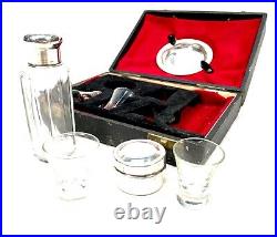 Antique Seven Piece Holy Communion Travel Set / Boxed / Silver Plate / Chapel