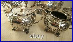 Antique Sheffield Hand Chased Tea Set Very Pretty 5 Piece