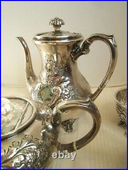 Antique Sheffield Hand Chased Tea Set Very Pretty 5 Piece