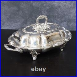 Antique Sheffield Plate Silver on Copper Serving Tray Vegetable Dish Tureen