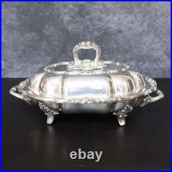 Antique Sheffield Plate Silver on Copper Serving Tray Vegetable Dish Tureen