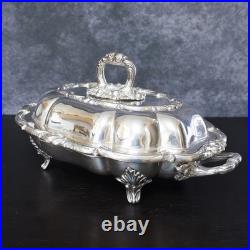 Antique Sheffield Plate Silver on Copper Serving Tray Vegetable Dish Tureen