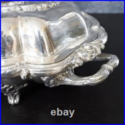 Antique Sheffield Plate Silver on Copper Serving Tray Vegetable Dish Tureen