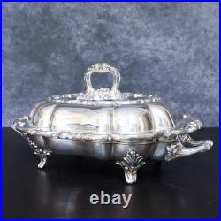Antique Sheffield Plate Silver on Copper Serving Tray Vegetable Dish Tureen
