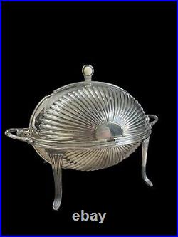 Antique Silver Plate Oval Covered Roll Top Revolving Domed Warmer Buffet Server