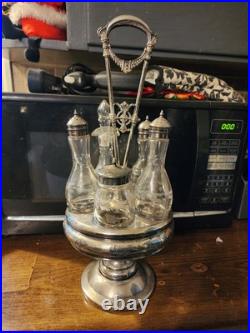Antique Silver Plate & UV Glow Glass Serving Cruet Set Meriden Britannia Co Rare