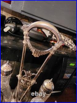 Antique Silver Plate & UV Glow Glass Serving Cruet Set Meriden Britannia Co Rare
