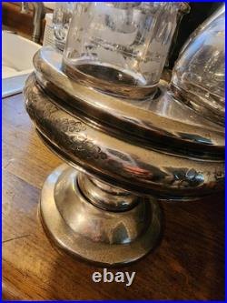 Antique Silver Plate & UV Glow Glass Serving Cruet Set Meriden Britannia Co Rare