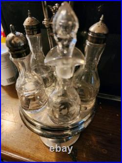 Antique Silver Plate & UV Glow Glass Serving Cruet Set Meriden Britannia Co Rare