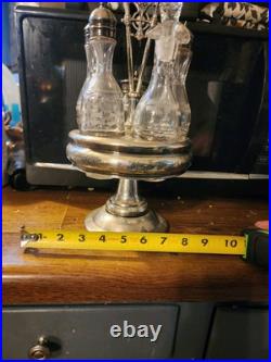 Antique Silver Plate & UV Glow Glass Serving Cruet Set Meriden Britannia Co Rare