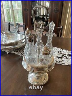Antique Silver Plate and Glass 6 Piece Serving Cruet Set by Meriden Britannia Co