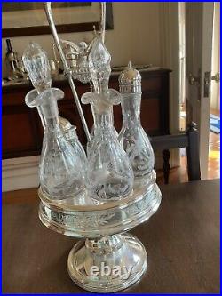 Antique Silver Plate and Glass 6 Piece Serving Cruet Set by Meriden Britannia Co