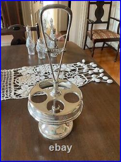 Antique Silver Plate and Glass 6 Piece Serving Cruet Set by Meriden Britannia Co