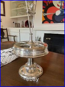 Antique Silver Plate and Glass 6 Piece Serving Cruet Set by Meriden Britannia Co