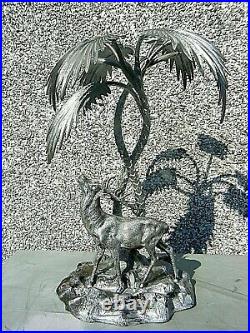 Antique Silver Plated Center Piece Stag With Palm Trees Victorian C1870
