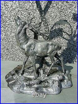 Antique Silver Plated Center Piece Stag With Palm Trees Victorian C1870
