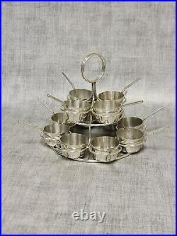 Antique Silver Plated Cruet Stand Circular 12 Piece Miniature Saucepans