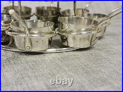 Antique Silver Plated Cruet Stand Circular 12 Piece Miniature Saucepans