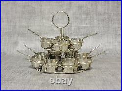 Antique Silver Plated Cruet Stand Circular 12 Piece Miniature Saucepans