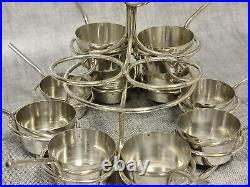 Antique Silver Plated Cruet Stand Circular 12 Piece Miniature Saucepans