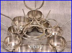 Antique Silver Plated Cruet Stand Circular 12 Piece Miniature Saucepans