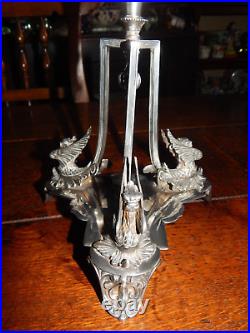 Antique Silver Plated Epergne Centre Piece With Glass Flute Mythical Beasts