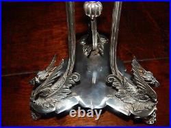 Antique Silver Plated Epergne Centre Piece With Glass Flute Mythical Beasts