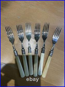 Antique Silver Plated Fish Knives And Forks Faux Bone Handles With Case 12 Piece