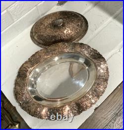 Antique Silver on Copper Oval Covered Repousse Serving Dish from E. G. Webster