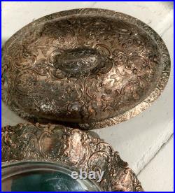 Antique Silver on Copper Oval Covered Repousse Serving Dish from E. G. Webster