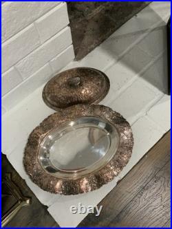 Antique Silver on Copper Oval Covered Repousse Serving Dish from E. G. Webster