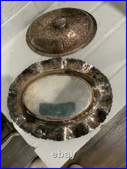 Antique Silver on Copper Oval Covered Repousse Serving Dish from E. G. Webster