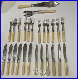 Antique Silver plate 26 pc cutlery set Walker & Hall and custom box