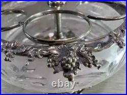 Antique Silverplate etched glass Cruet Set Ornate 6 piece condiment set