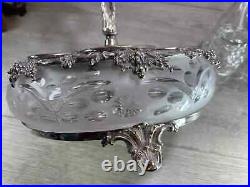 Antique Silverplate etched glass Cruet Set Ornate 6 piece condiment set
