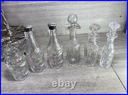Antique Silverplate etched glass Cruet Set Ornate 6 piece condiment set