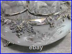 Antique Silverplate etched glass Cruet Set Ornate 6 piece condiment set