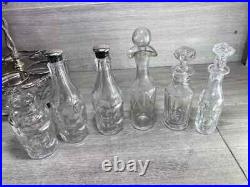 Antique Silverplate etched glass Cruet Set Ornate 6 piece condiment set