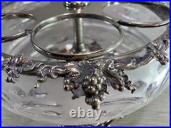 Antique Silverplate etched glass Cruet Set Ornate 6 piece condiment set